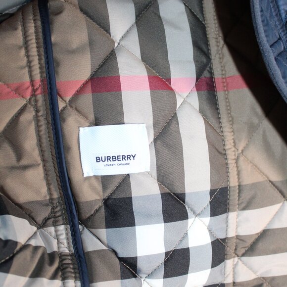NWT Burberry Dalry Navy Quilted Nova Check Plaid Lined Snap Front Jacket Coat M - Picture 5 of 12
